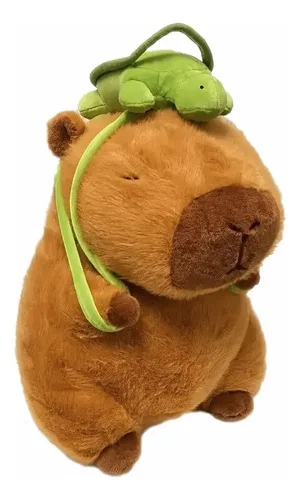 Capivara De Pelúcia Com Mochila De Tartaruga Verde Chocolate