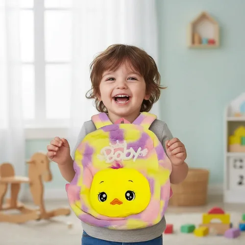 Mochila Infantil Pelúcia Para Bebês Criança Creche Ursinho Amarelo Pato, foto 1 de 8