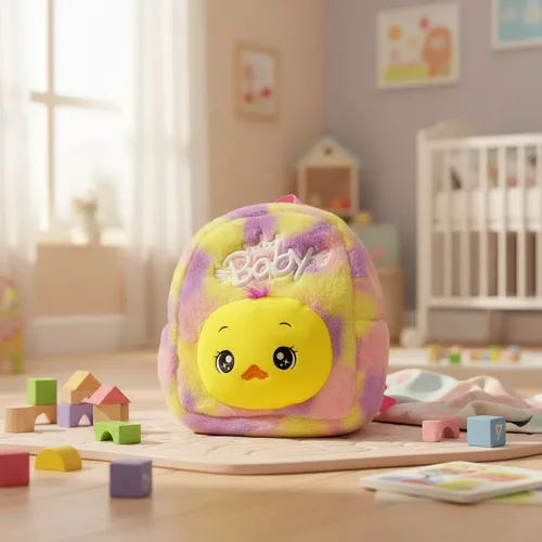 Mochila Infantil Pelúcia Para Bebês Criança Creche Ursinho Amarelo Pato, foto 2 de 8