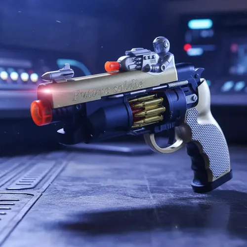 Brinquedo Arma Futurística Pistola Com Laser Luz E Som Dourado E Preto, foto 3 de 5