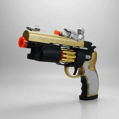Brinquedo Arma Futurística Pistola Com Laser Luz E Som Dourado E Preto, foto 5 de 5