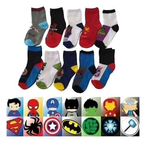 Meias Soquete Marvel Super Heróis Meninos 10 Pares Super Heróis Marvel Marvel 4-8 Anos 23 A 27 4-8 Anos 23 A 27, foto 5 de 8