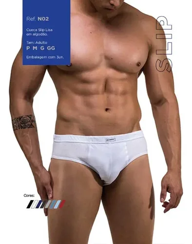 Kit 3 Cuecas Cueca Slip Adultn2 100% Algodão Penteado Nawes  Lisa Sortida Gg, foto 4 de 8