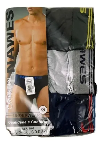 Kit 3 Cuecas Cueca Slip Adultn2 100% Algodão Penteado Nawes  Lisa Sortida Gg, foto 8 de 8