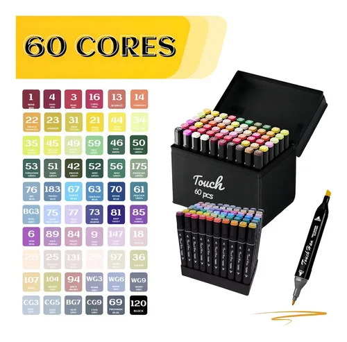 Conjunto 60 Cores Canetas Permanente Adoro Festa Marcador Ponta Dupla Multicolorido, foto 1 de 8