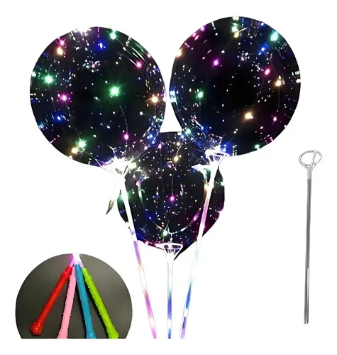 Kit 10 Balão Led Bubble Transparente Vareta Festa Pisca Led, foto 5 de 5