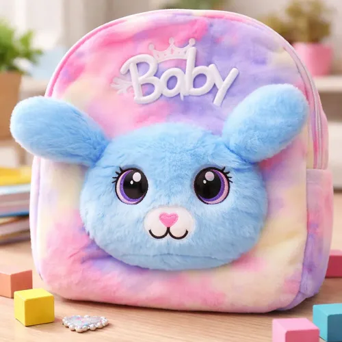 Mochila Infantil Pelúcia Para Bebês Criança Creche Ursinho Azul-celeste Coelho, foto 2 de 7