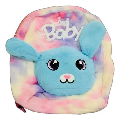 Mochila Infantil Pelúcia Para Bebês Criança Creche Ursinho Azul-celeste Coelho, foto 3 de 7