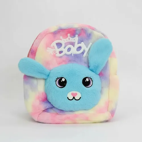 Mochila Infantil Pelúcia Para Bebês Criança Creche Ursinho Azul-celeste Coelho, foto 5 de 7