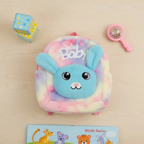 Mochila Infantil Pelúcia Para Bebês Criança Creche Ursinho Azul-celeste Coelho, foto 7 de 7