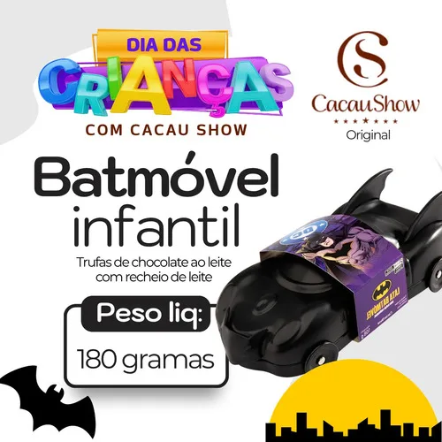 Lata Batmóvel Chocolates Recheadas Cacau Show Original, foto 2 de 5