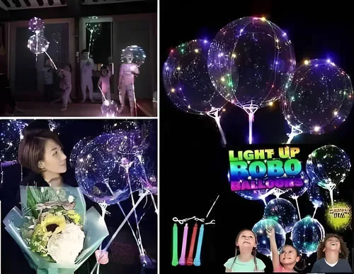 Kit 50 Balão Led Bubble Transparente Vareta Festa Pisca Led Cor Variado, foto 6 de 8