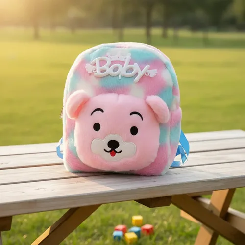 Mochila Infantil Pelúcia Para Bebês Criança Creche Ursinho Rosa-claro Urso, foto 1 de 7