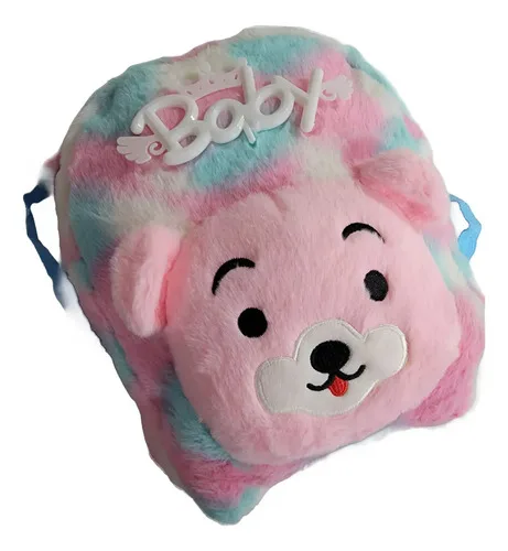Mochila Infantil Pelúcia Para Bebês Criança Creche Ursinho Rosa-claro Urso, foto 2 de 7