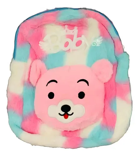 Mochila Infantil Pelúcia Para Bebês Criança Creche Ursinho Rosa-claro Urso, foto 4 de 7