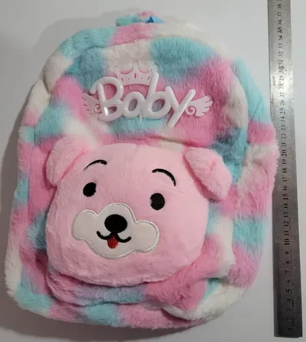 Mochila Infantil Pelúcia Para Bebês Criança Creche Ursinho Rosa-claro Urso, foto 5 de 7