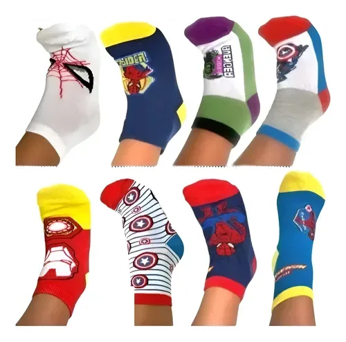 Meias Soquete Marvel Super Heróis Meninos 10 Pares Super Heróis Marvel Super Heróis 19 Até 23, foto 2 de 8