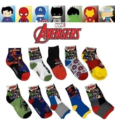 Kit 12 Par De Meias Atacado Marvel Super Heróis Para Criança Colorido 23-27, foto 2 de 7