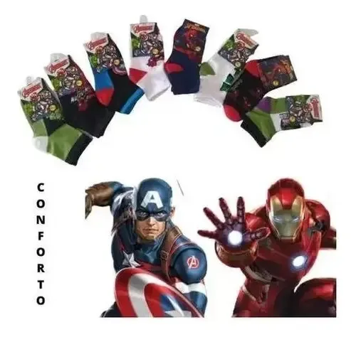 Kit 12 Par De Meias Atacado Marvel Super Heróis Para Criança Colorido 23-27, foto 7 de 7